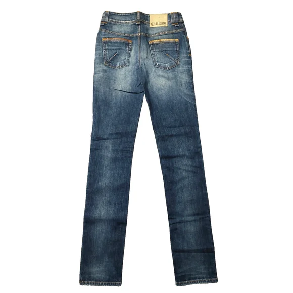 John Galliano Distressed Blue Jeans Embellished Bronze Studded Snow Flakes Sz 26